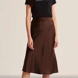 Abercrombie & Fitch Black and Brown Cheetah Satin Midi Skirt